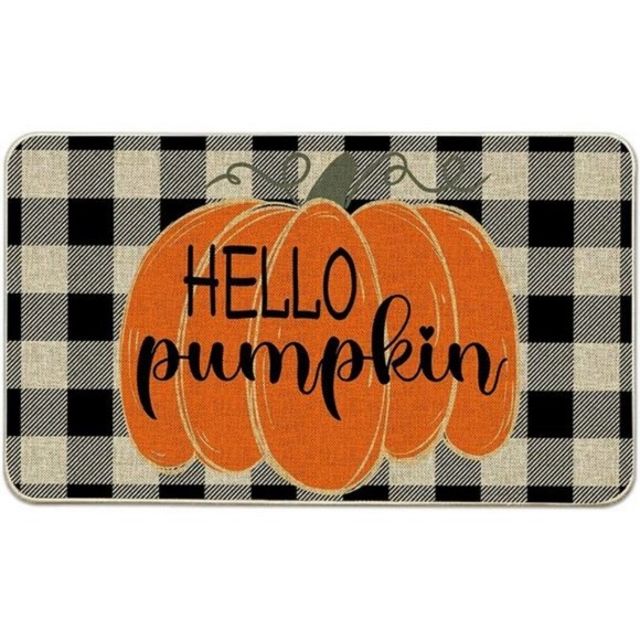 Halloween Buffalo Plaid Pumpkin Hello Door Mat Floor Mat 17x29" Home Decor Gift - Picture 7 of 7